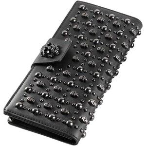 ✨ Shinywear Leather Card Holder Women Black Long Skull Studded Genuine Wallet